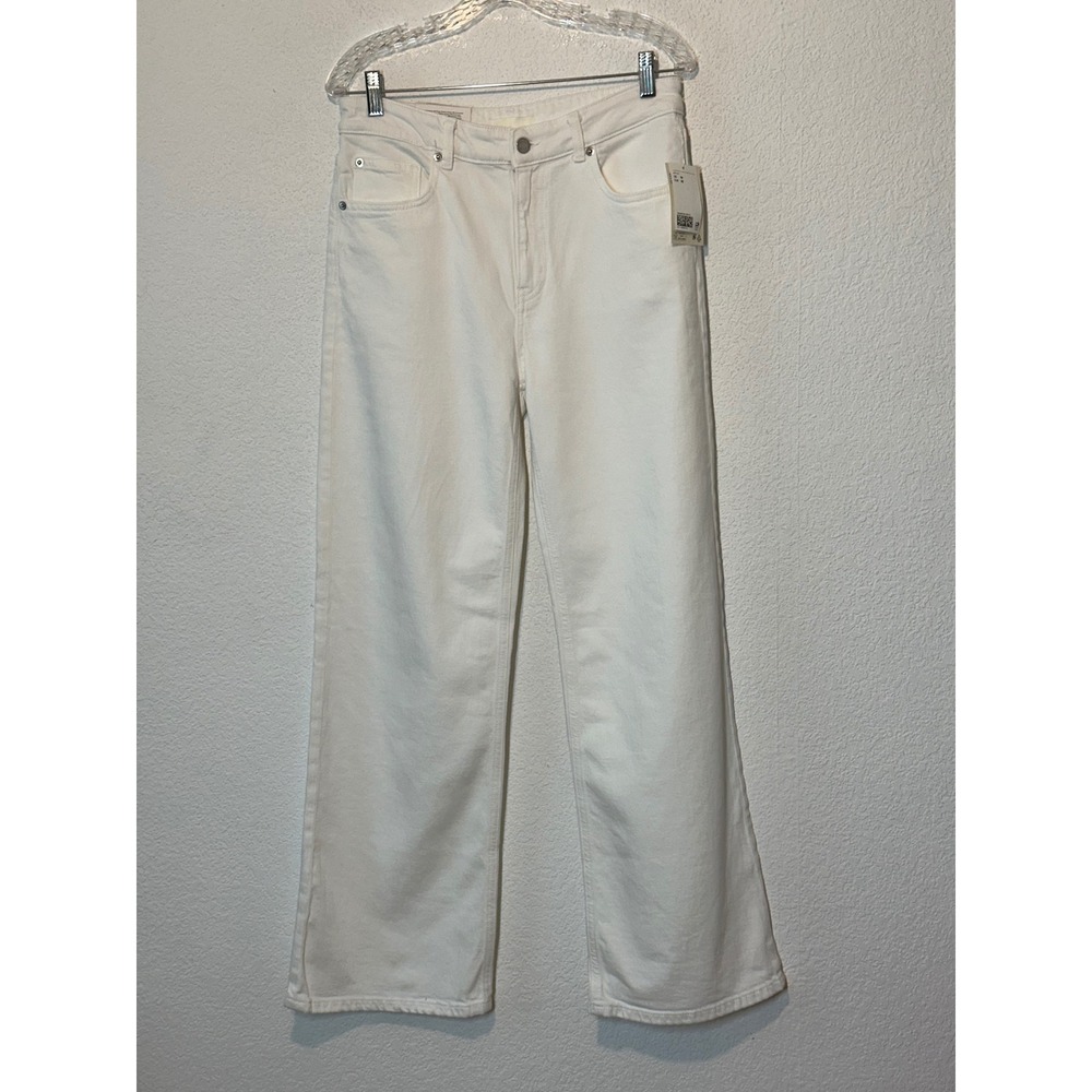 HM White Wide High Waist Comfort Stretch Denim Jeans Womens‎ Size 10 NEW